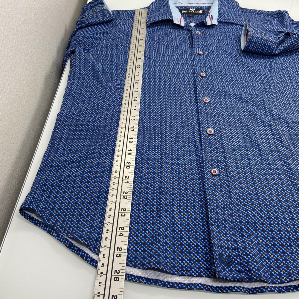 Butter Cloth Mens M Blue Button Up Shirt Excellent Geometric Long Sleeve Cotton - Picture 4 of 7